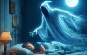 Illustration of spirit visiting a child while they sleep